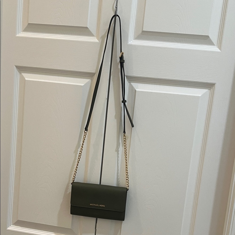 Michael Kors Olive Crossbody Bag with Gold Chain